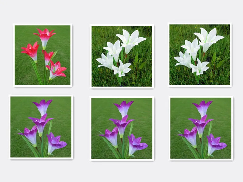 Solar Garden Decoration Lawn Light Simulation Lantern 2 Pack LED Lily Flower Stake Lights Colour Changing Purple White IP65 Waterproof 26.5 Inch for Garden Lawn Walkway Patio Yard Park