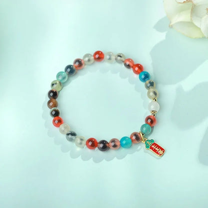 Women's natural agate snake bracelet with Chinese traditional patterns in 6mm or 8mm size