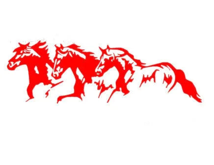 Three Horses auto decal sticker featuring a steed design, shown at 25cm by 8cm size.