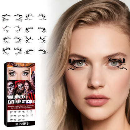 Bat and spider shaped eyeliner sticker set with 8 pairs for Halloween face makeup