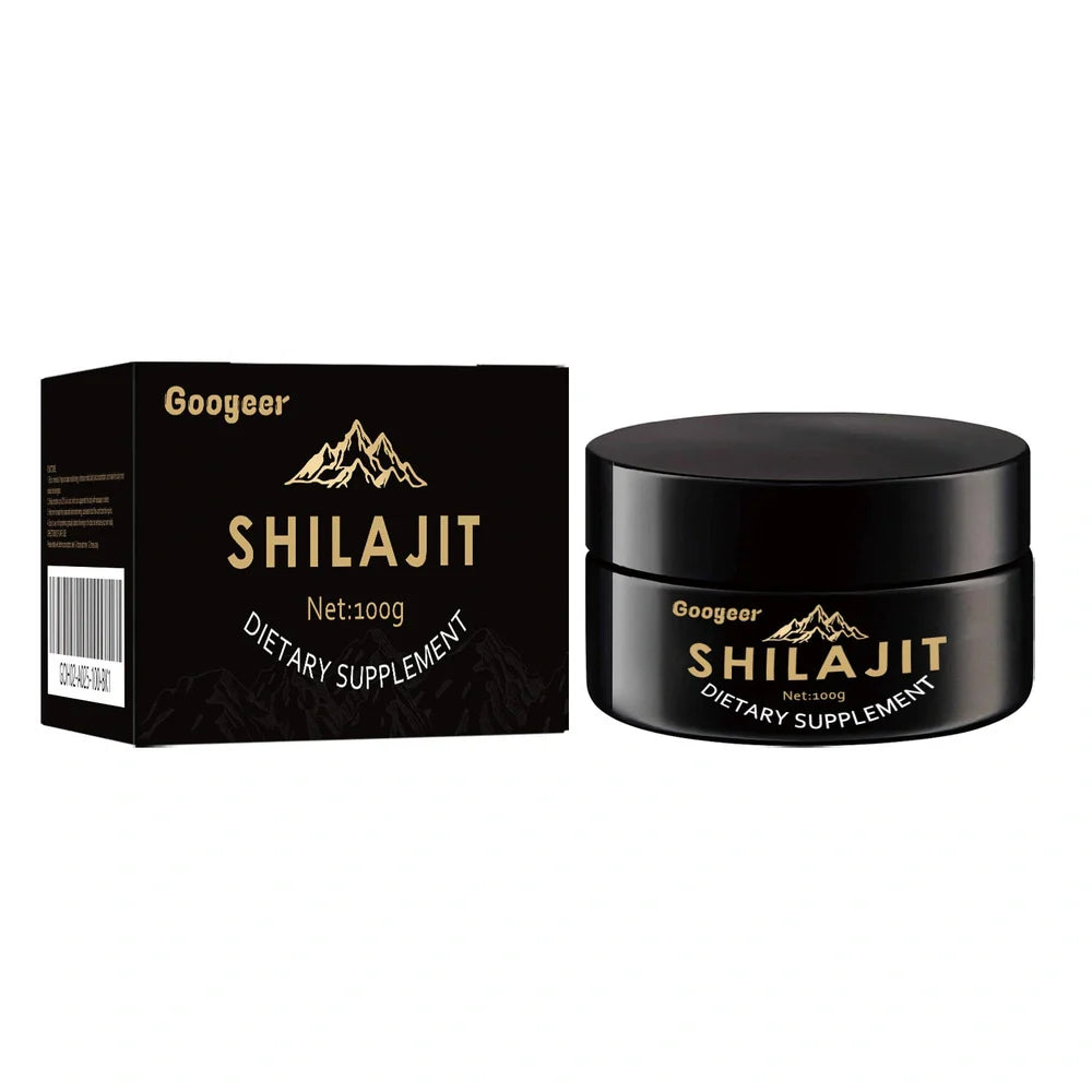 Googeer Shilajit dietary supplement container with 100g net content label