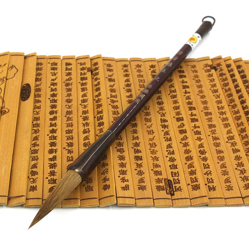 Traditional Chinese calligraphy brush set with wolf hair bristles and steel ferrule construction