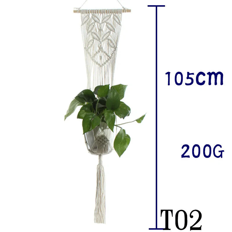 Handmade beige cotton rope indoor plant hanger basket for stylish home decor