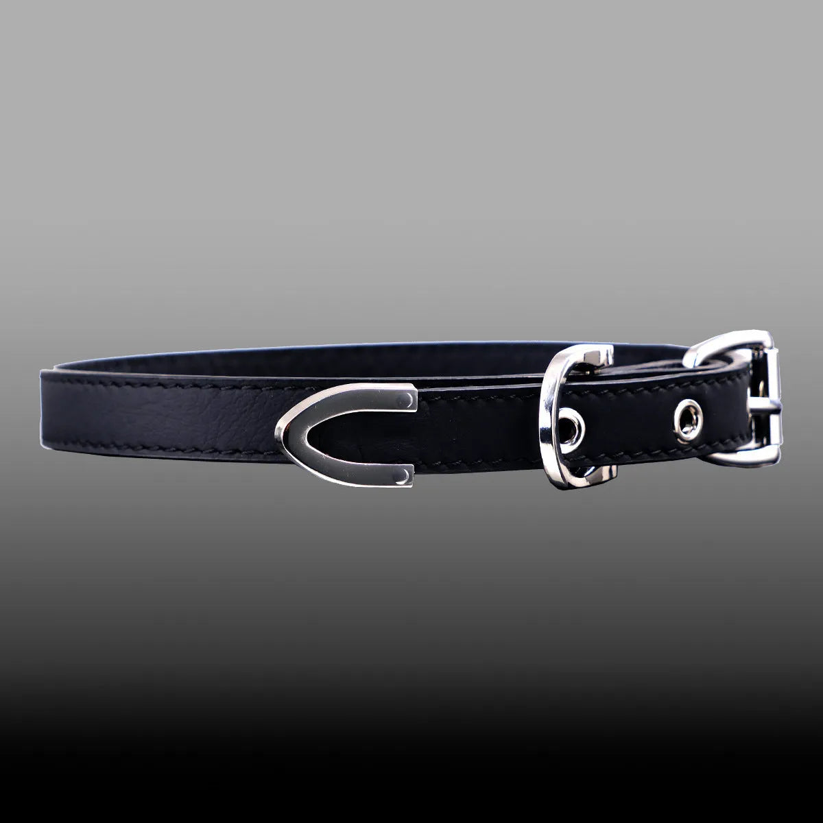 Black genuine cowhide leather collar with alloy pendant, adjustable 41-50cm perimeter