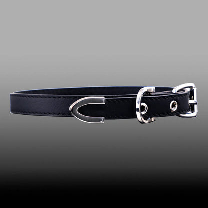 Black genuine cowhide leather collar with alloy pendant, adjustable 41-50cm perimeter