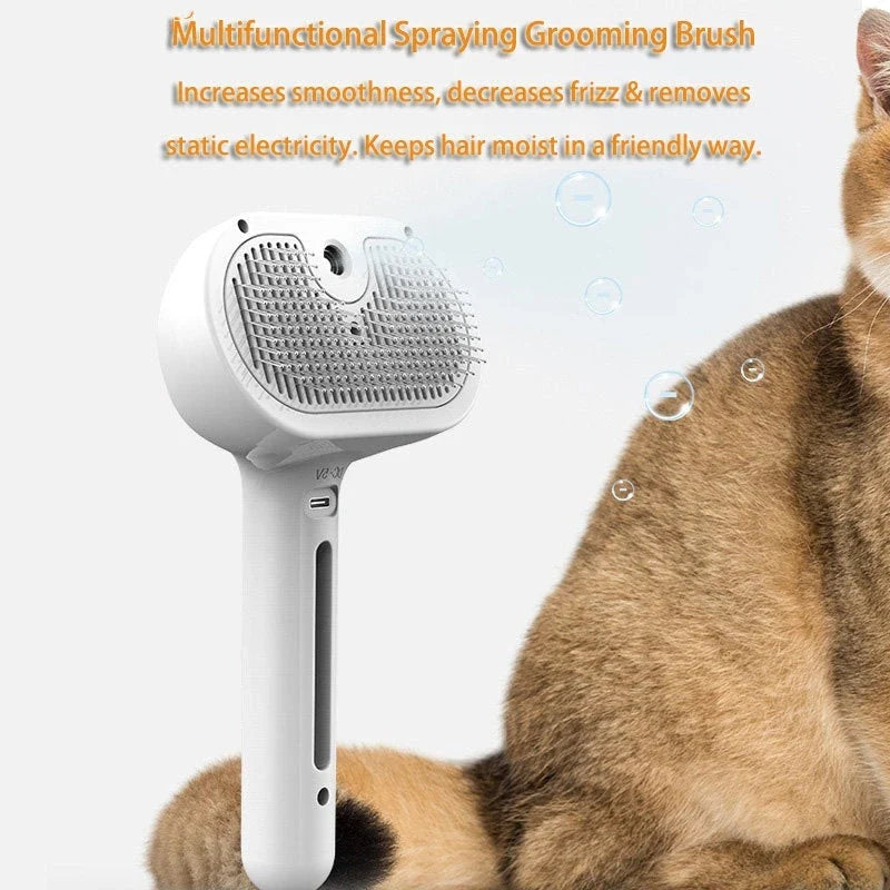 Premium Self-Cleaning Pet Grooming Brush with Angled Bristles and Misting Humidifier for Effortless Detangling and Conditioning