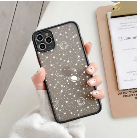 Black star universe patterned iPhone case with skin sensation texture for iPhone 13