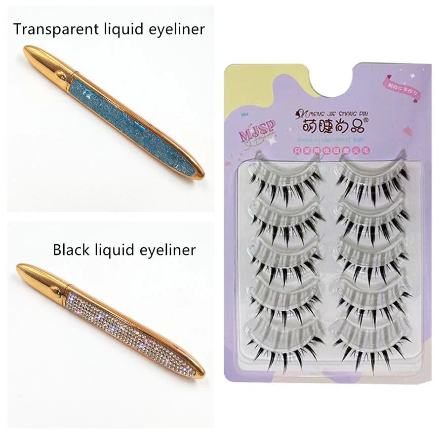 Self-adhesive false eyelashes with multicolour eyeliner for easy application and vibrant looks