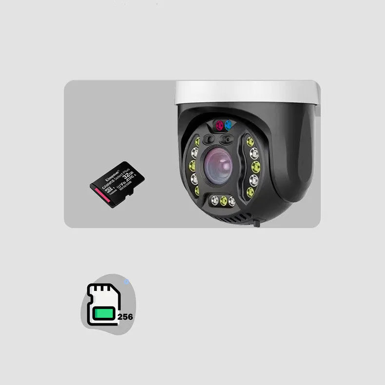 Outdoor dome surveillance camera with 360-degree rotation capability showing infrared sensors for night vision