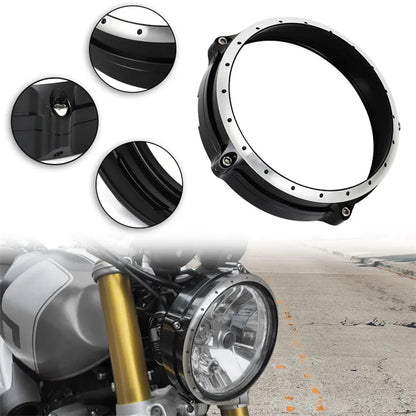 Black CNC aluminium headlight cover for BMW R Nine T Scrambler motorcycle 2014-2017