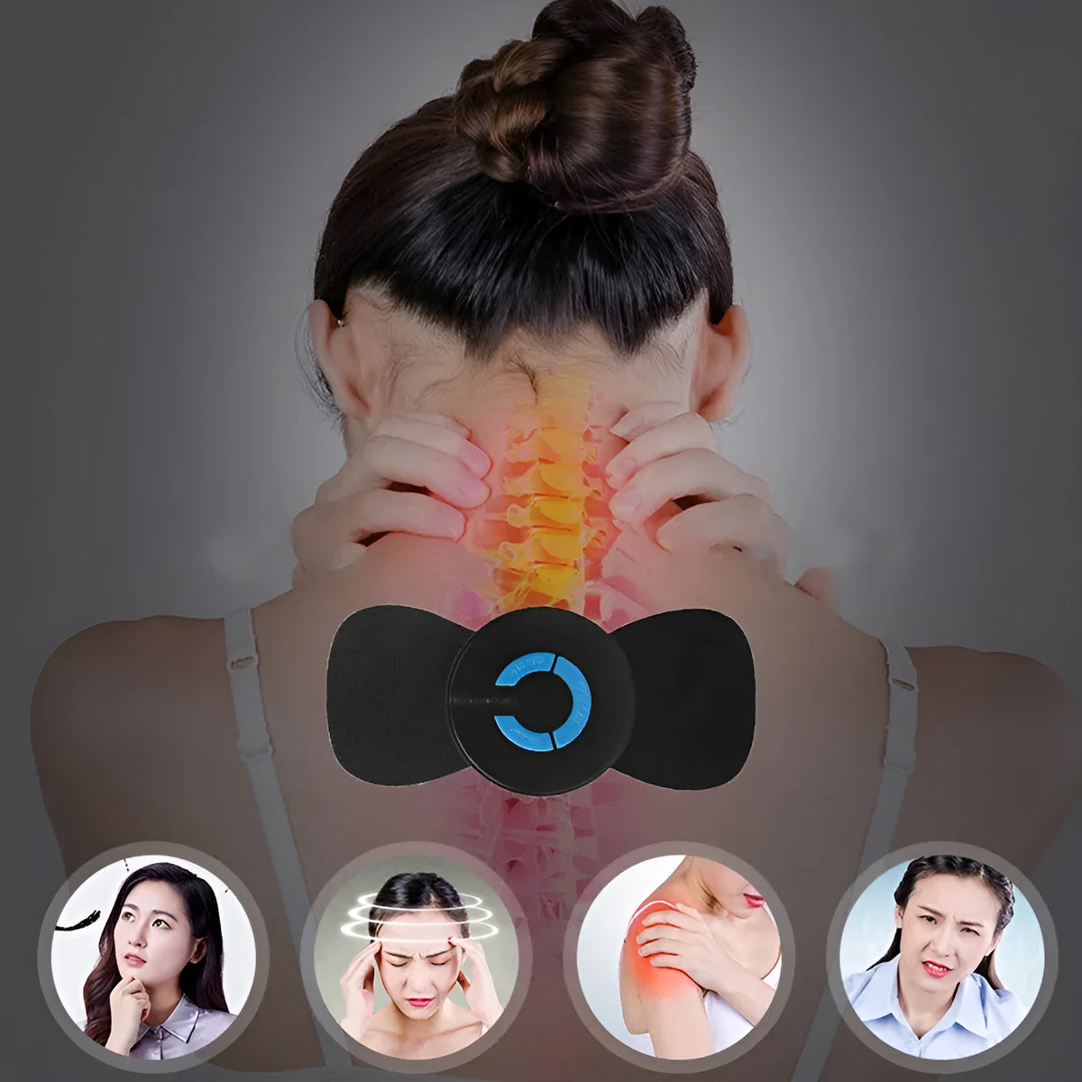 Black HQ-185 mini electric shoulder and neck massager with massage patch.