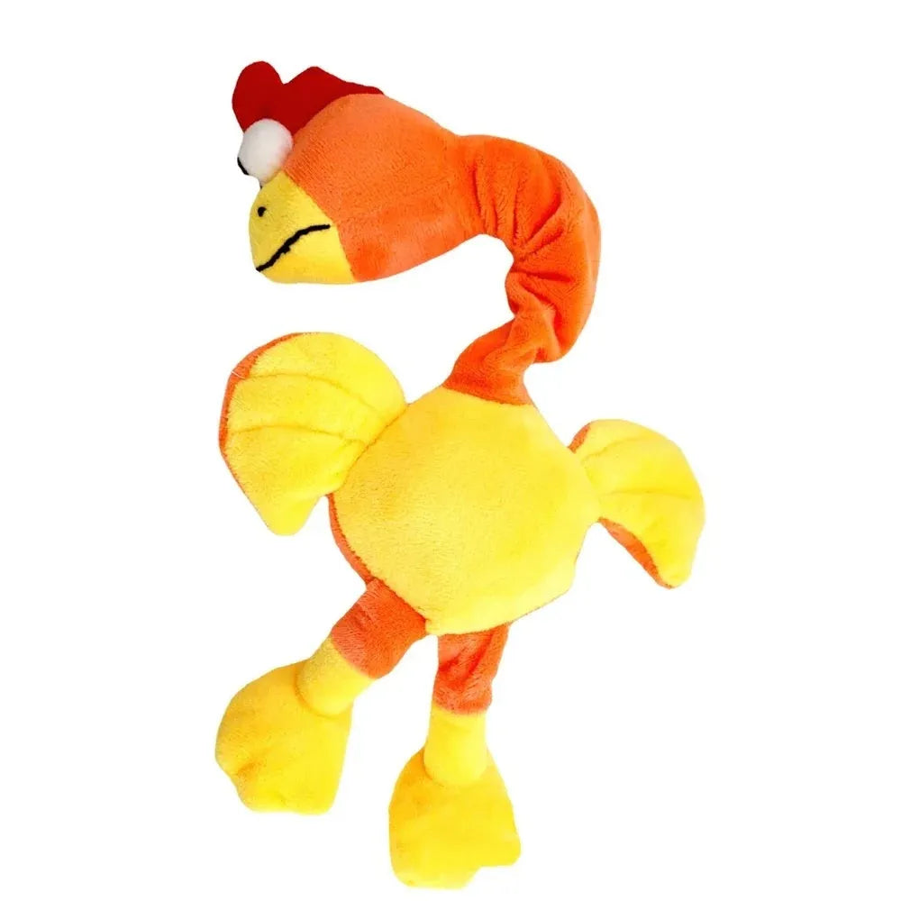 Screaming chicken sound dog chew toy in black, green and orange colours