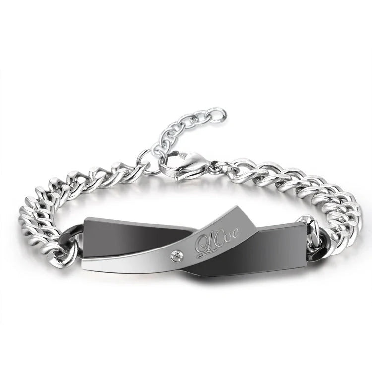 Stylish couple's cross-design stainless steel bracelets in various colours