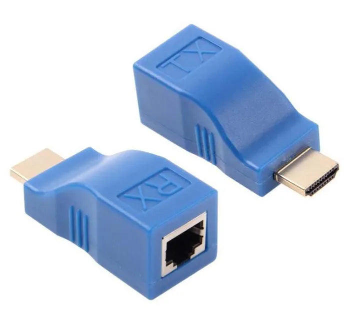 HDMI extender transmitter and receiver units for extending 1080P signals up to 30 metres using Cat-5e/6 cable