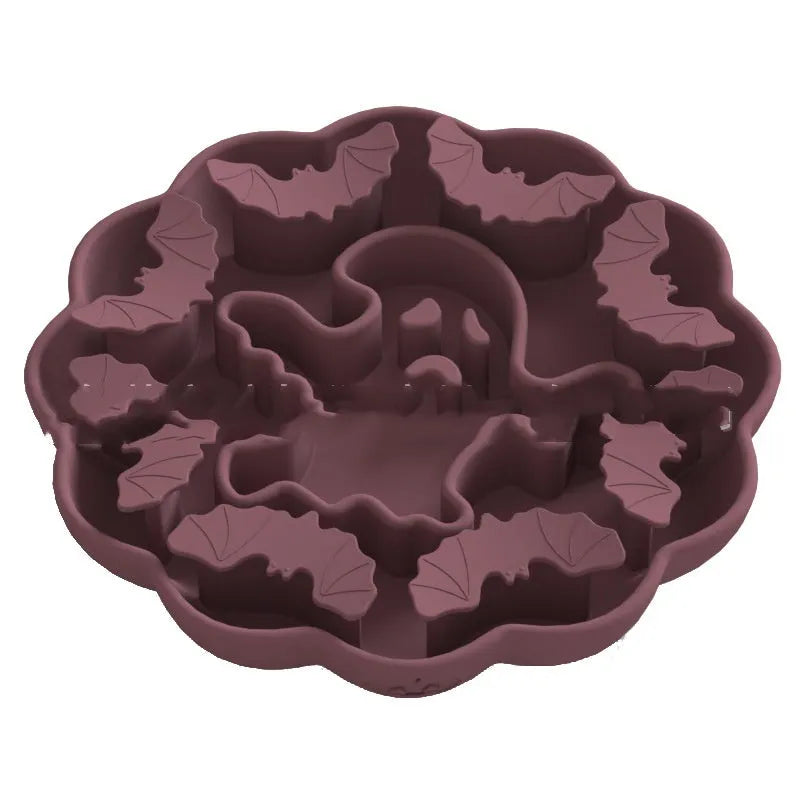 Edible silicone dog slow feeder bowl in multiple geometric shapes with raised interior pattern