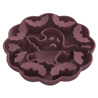 Edible silicone dog slow feeder bowl in multiple geometric shapes with raised interior pattern