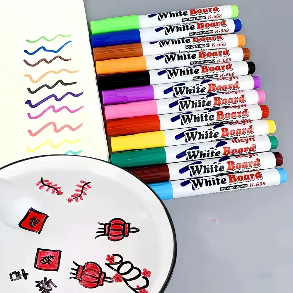 Children's floating water painting pens with oil-based colours and plastic spoon for creating temporary artwork