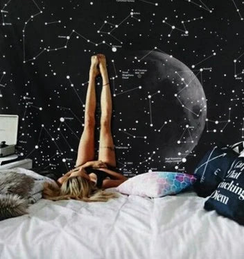 Constellation tapestry with moon and stars design for wall or bed decoration