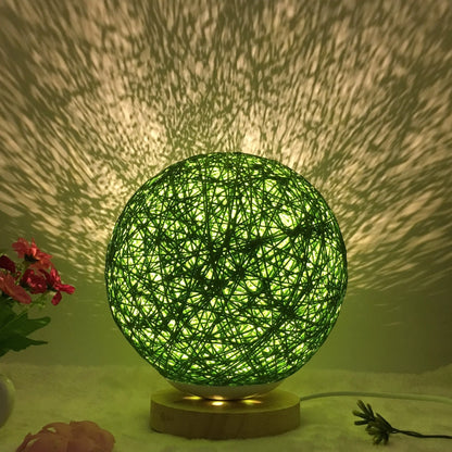 LED rattan table lamp with hand-knit linen shade in various colours