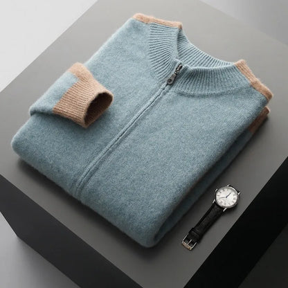 Men's half turtleneck zipper cardigan in thickened wool yarn, loose fit, available in four colours