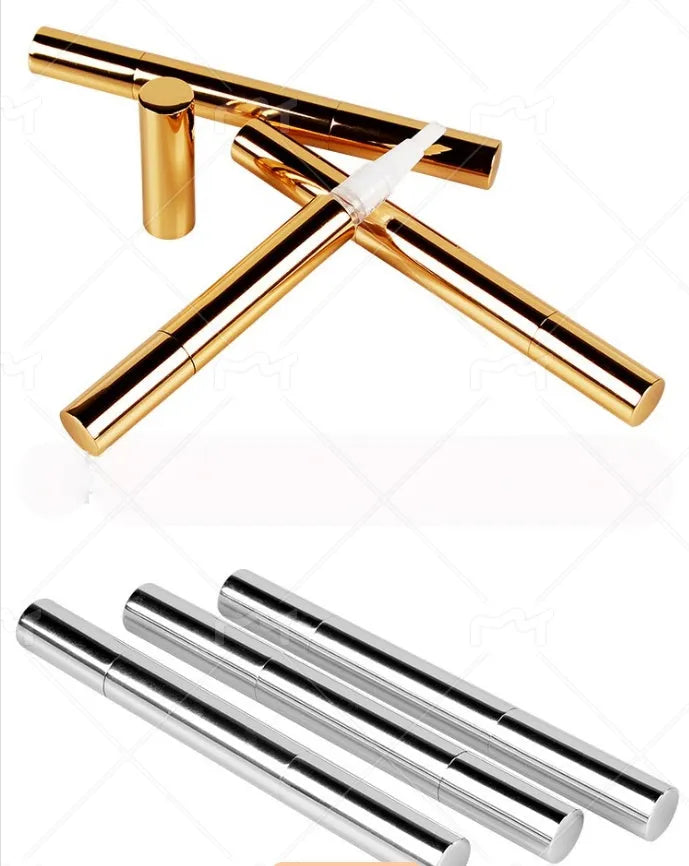 Teeth whitening pen with brush applicator in plastic white and gold aluminium case options