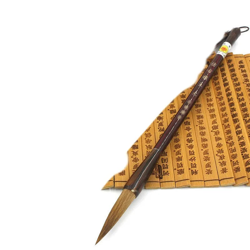 Traditional Chinese calligraphy brush set with wolf hair bristles and steel ferrule construction