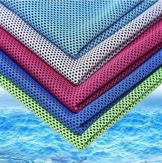 Microfiber sports cooling towel in various colours showing 30x100cm dimensions