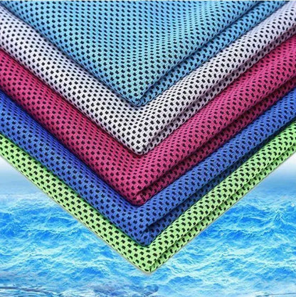 Microfiber sports cooling towel in various colours showing 30x100cm dimensions