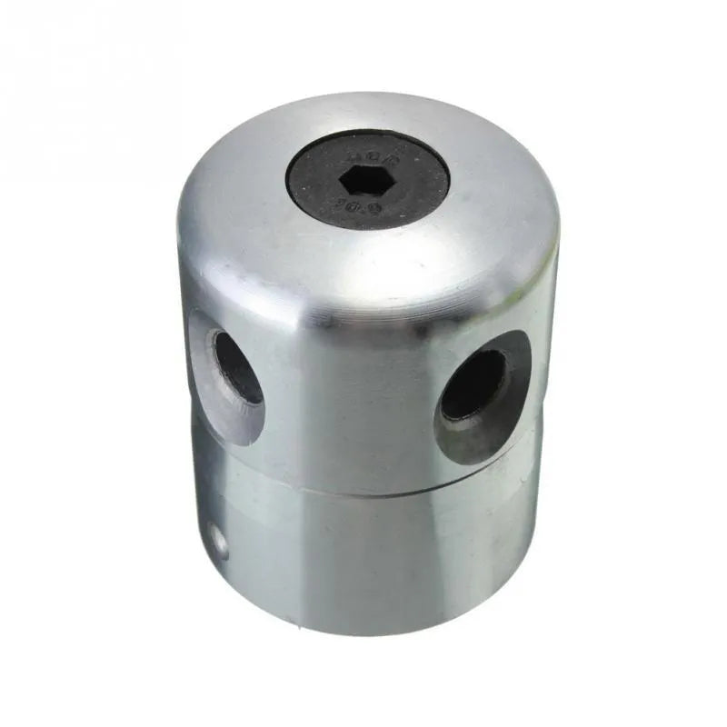 Silver aluminium Luzhu lawn mower trimmer head replacement accessory with four light yellow grass ropes and a wrench.