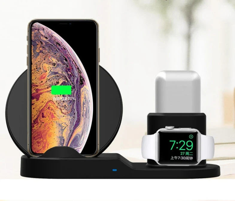 3-in-1 wireless charger for Apple devices including iPhone, AirPods, and Apple Watch