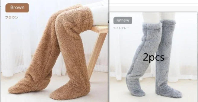 Cozy over-the-knee fuzzy socks in a variety of colors for winter warmth and comfort
