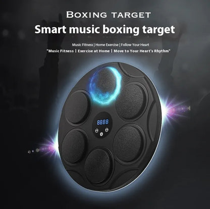 Smart Bluetooth boxing target with coloured LED lights mounted on wall for home fitness training