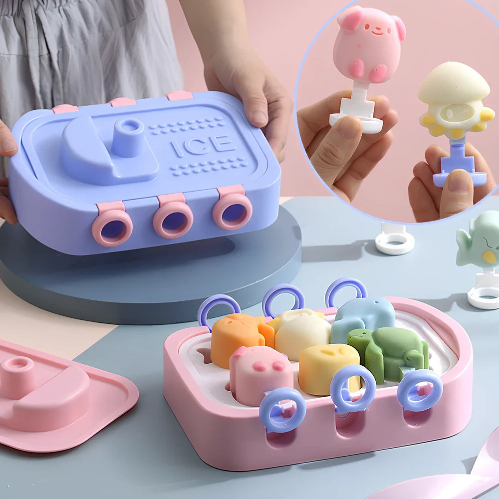 Blue silicone ice mould with boat-shaped cavities for creating decorative ice pieces