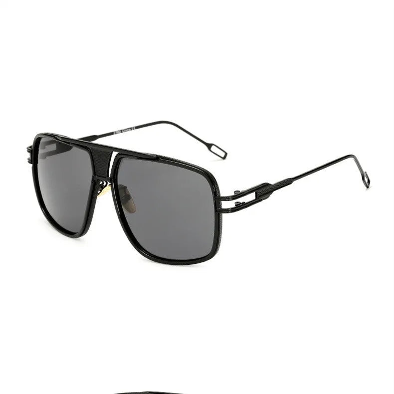 Men's square UV400 sunglasses with 59mm lens width, plastic and metal frame, goggle style