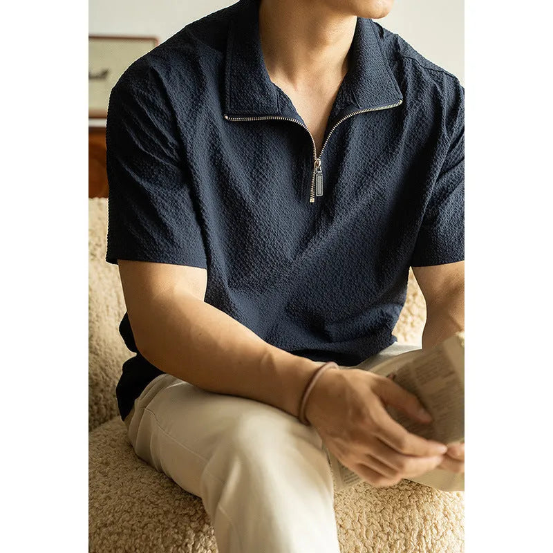 Men's loose-fit cedar green short-sleeve t-shirt made from ice silk polyester fabric.