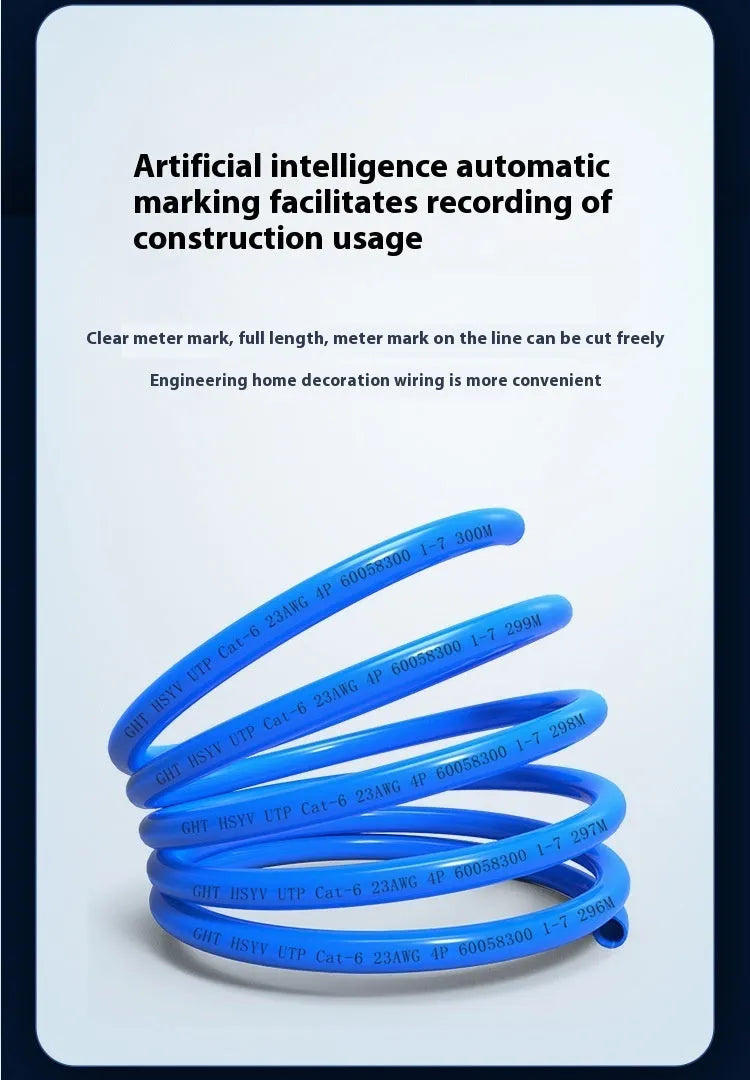 Reel of blue Category 6A oxygen-free copper network cable labelled 305 metres