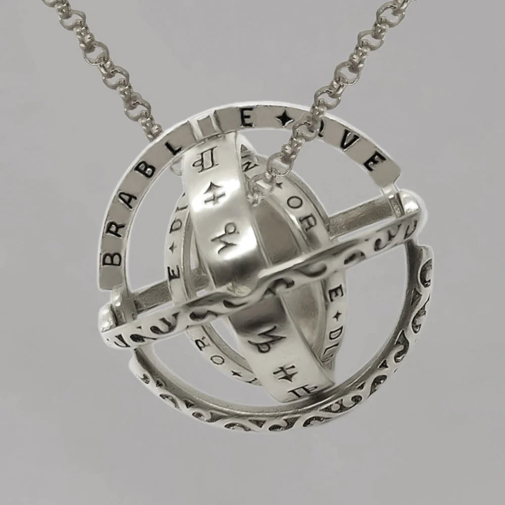 Astronomical ball ring necklace with flip deformation feature in silver and gold