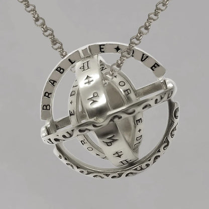Astronomical ball ring necklace with flip deformation feature in silver and gold