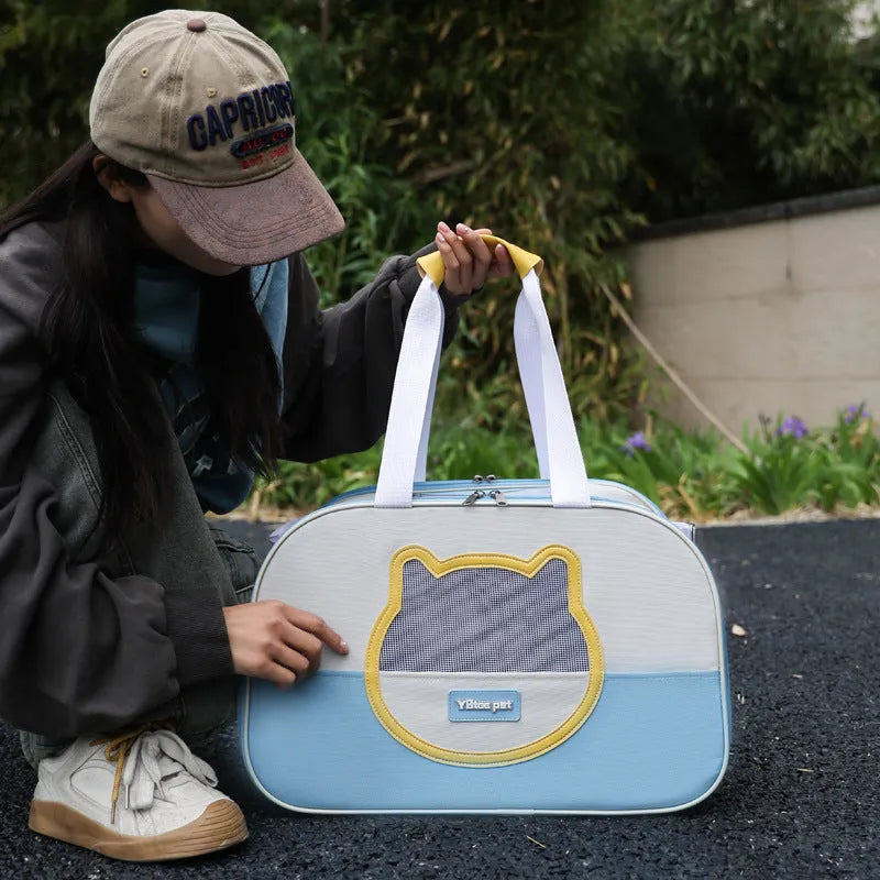 Outdoor portable foldable cat backpack in Oxford cloth with contrast colour design and 15 Jin capacity
