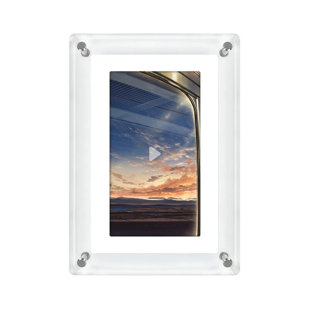 Transparent 5-inch acrylic digital photo frame with anti-dumping bracket on rear
