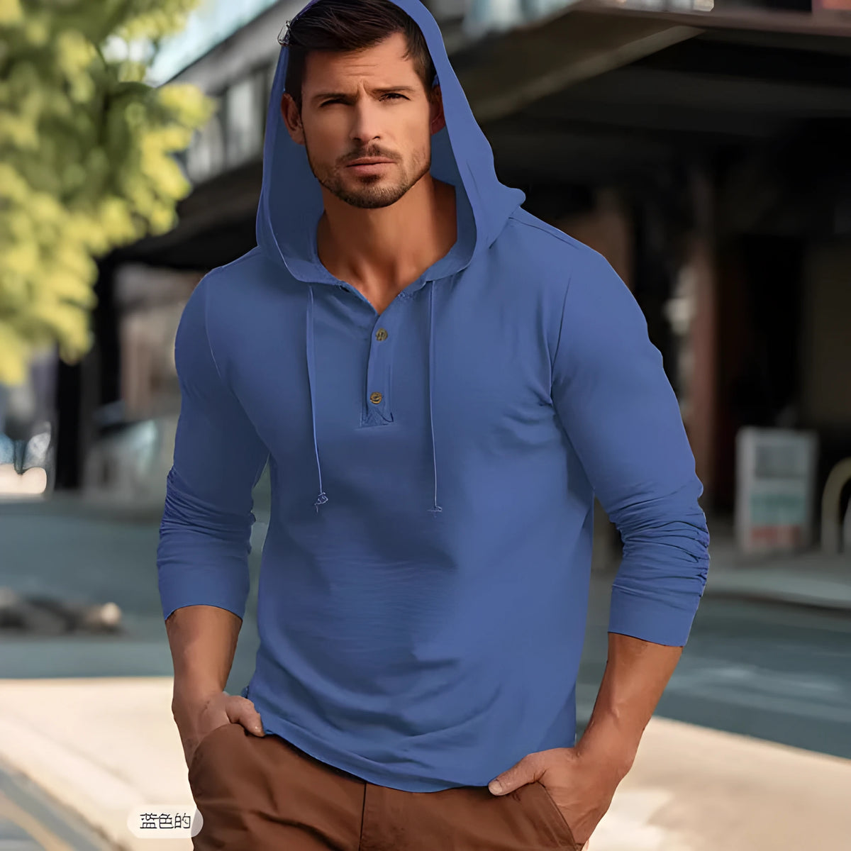 Men's casual cotton sports hoodie in pullover style with long sleeves, showing colour options