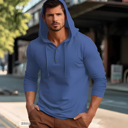 Men's casual cotton sports hoodie in pullover style with long sleeves, showing colour options