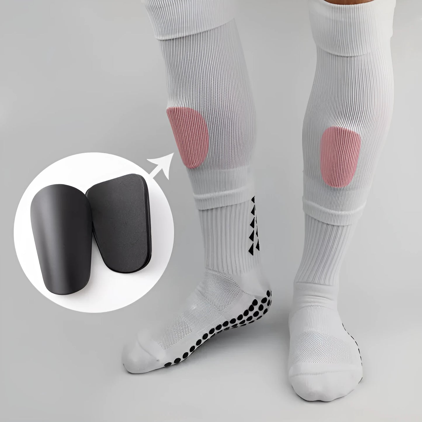 PU mini shin guards for football and running in black, white, red, and blue colours