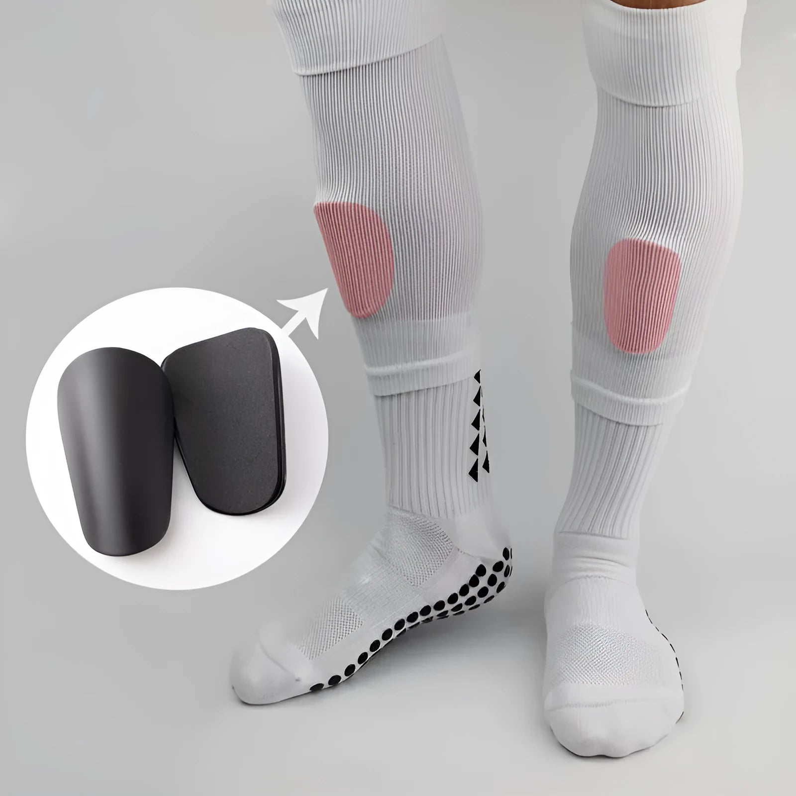 PU mini shin guards for football and running in black, white, red, and blue colours
