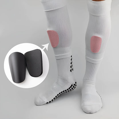 PU mini shin guards for football and running in black, white, red, and blue colours