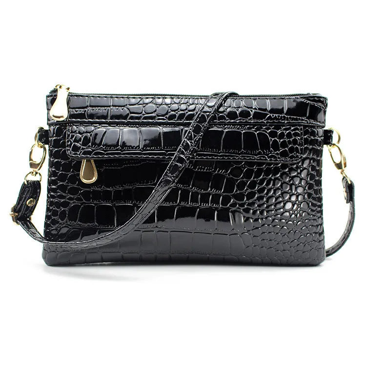 Women's black soft PU leather messenger bag with shoulder strap and square design