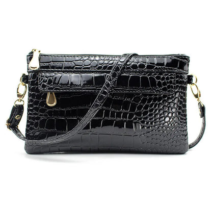 Women's black soft PU leather messenger bag with shoulder strap and square design