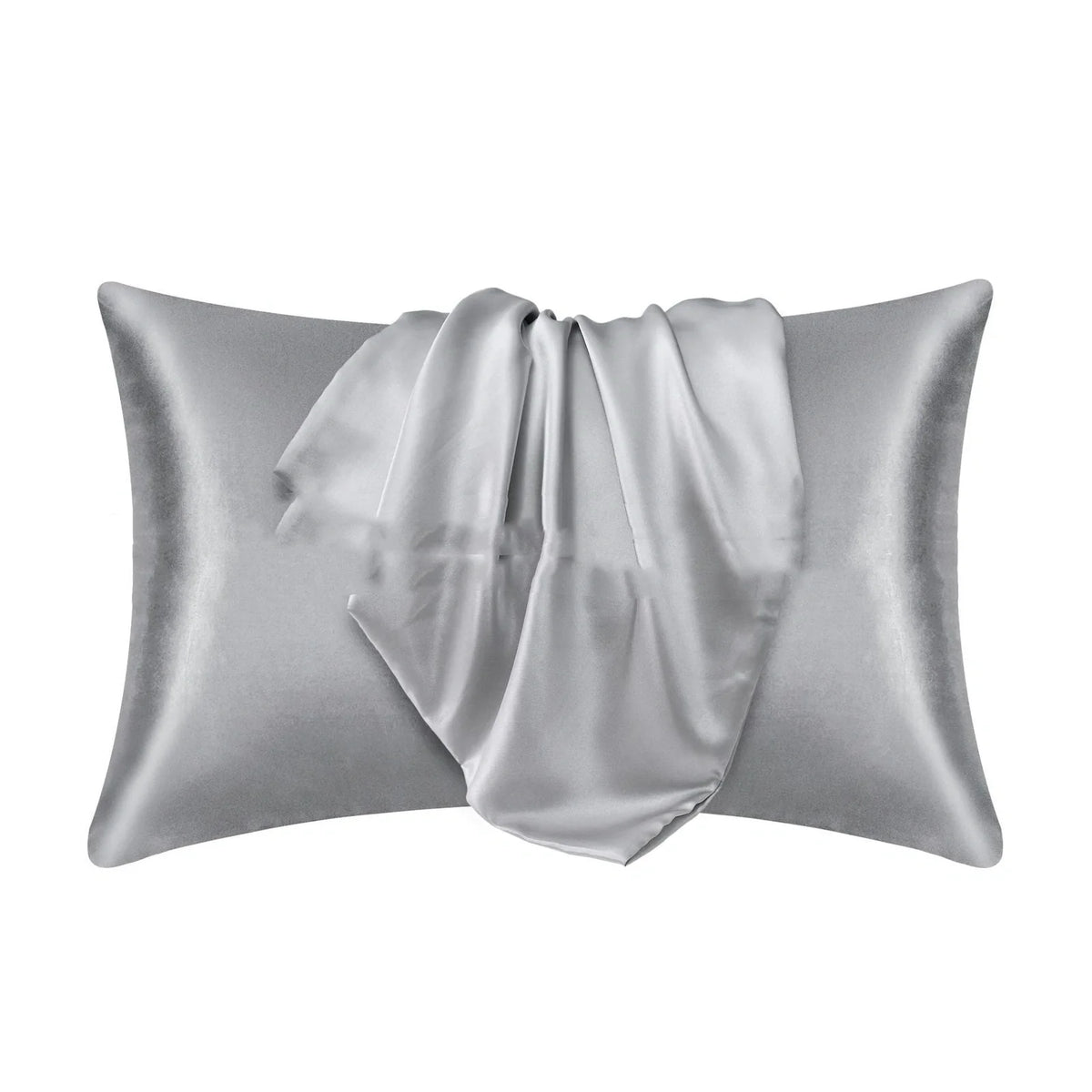 Envelope closure pillowcase in navy blue showing overlapping flap design and smooth polyester fabric texture