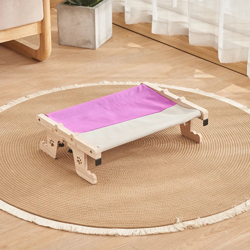 Wooden cat hanging bed hammock mounted by a window in a choice of seven colours