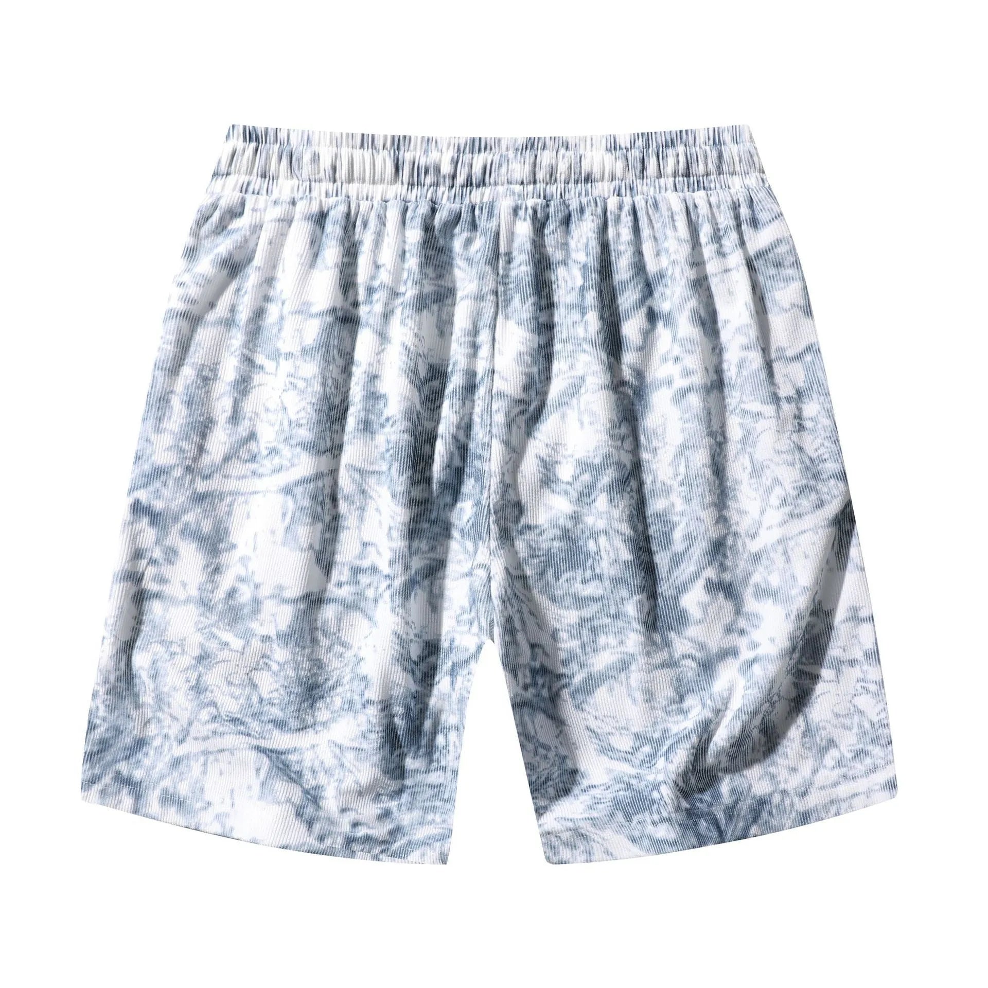 Men's corduroy camouflage athletic shorts in grey with a high-waist and straight-leg design.
